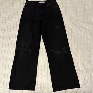 Garage Black Wide Leg Distressed Jeans
